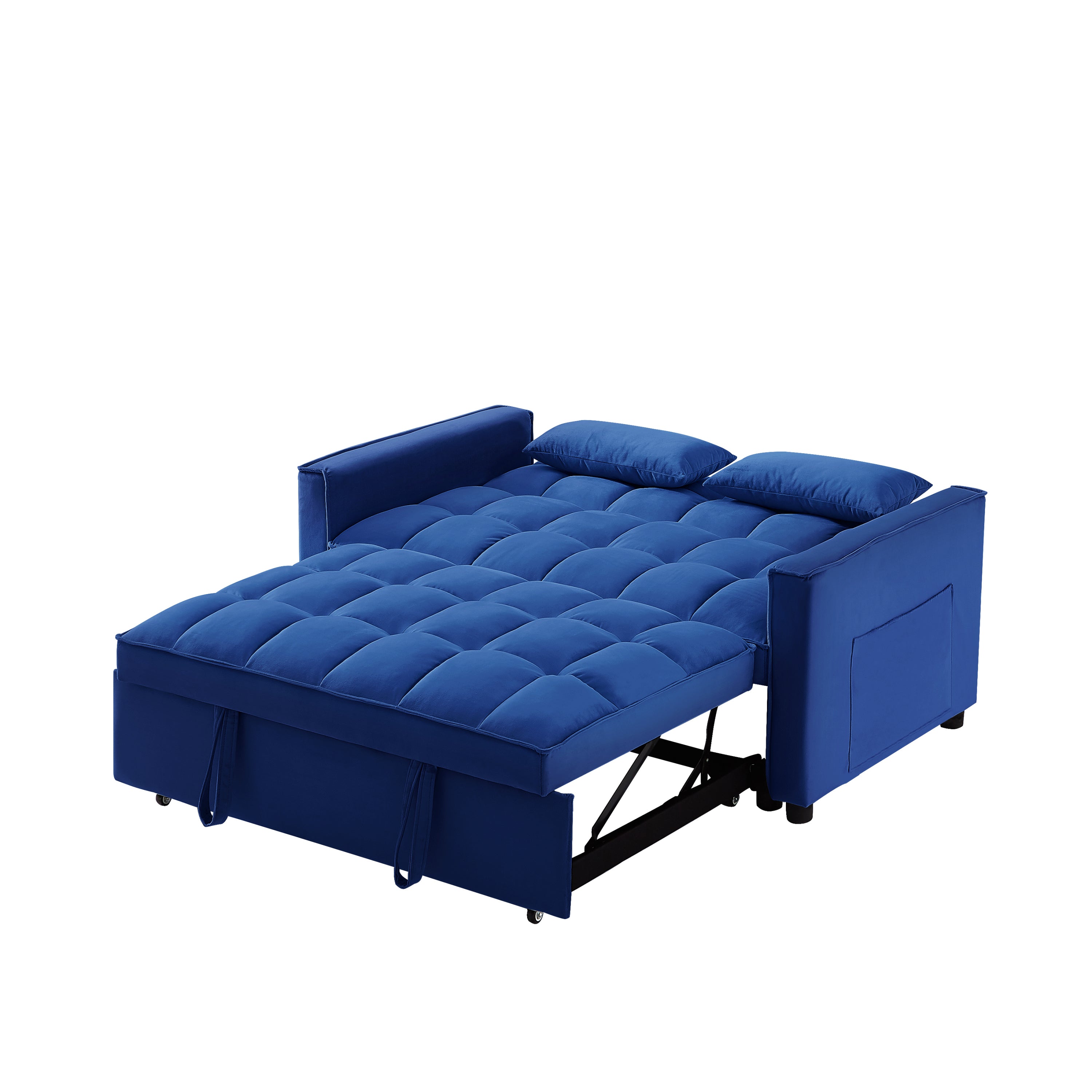 Modern Velvet Convertible Loveseat Sleeper Sofa Couch with Adjustable Backrest, 2 Seater Sofa With Pull-Out Bed with 2 Lumbar Pillows For Small Living Room & Apartment - Atlantic Fine Furniture Inc