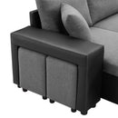 Artemax 92.5“Linen Reversible Sleeper Sectional Sofa with storage and 2 stools Steel Gray - Atlantic Fine Furniture Inc