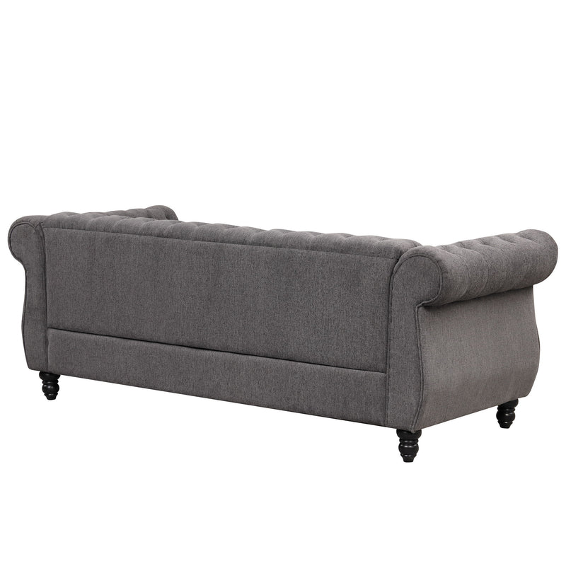 82" Modern Sofa Dutch Plush Upholstered Sofa, Solid Wood Legs, Buttoned Tufted Backrest, Gray