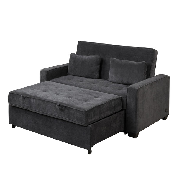 Orisfur. Linen Upholstered Sleeper Bed , Pull Out Sofa Bed Couch attached two throw pillows,Dual USB Charging Port and Adjustable Backrest for Living Room Space - Atlantic Fine Furniture Inc