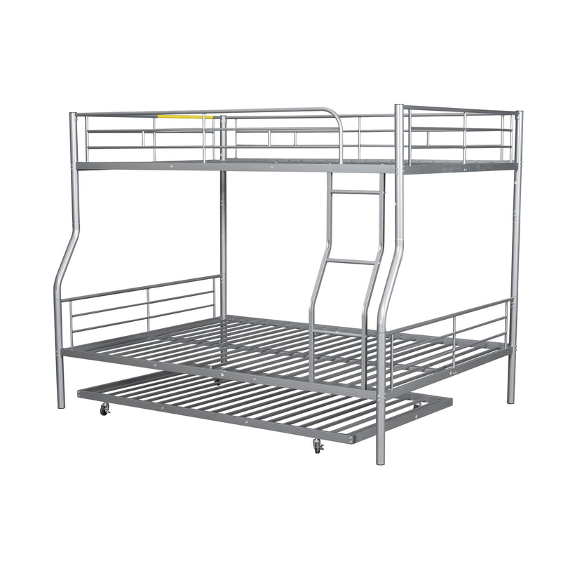 Full XL Over Queen Metal Bunk Bed With Trundle, Silver
