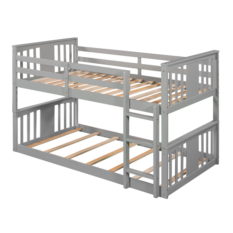 Twin Over Twin Bunk Bed With Ladder In Gray