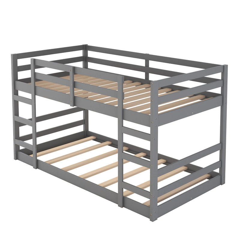 Twin Over Twin Bunk Bed With Ladder, Gray