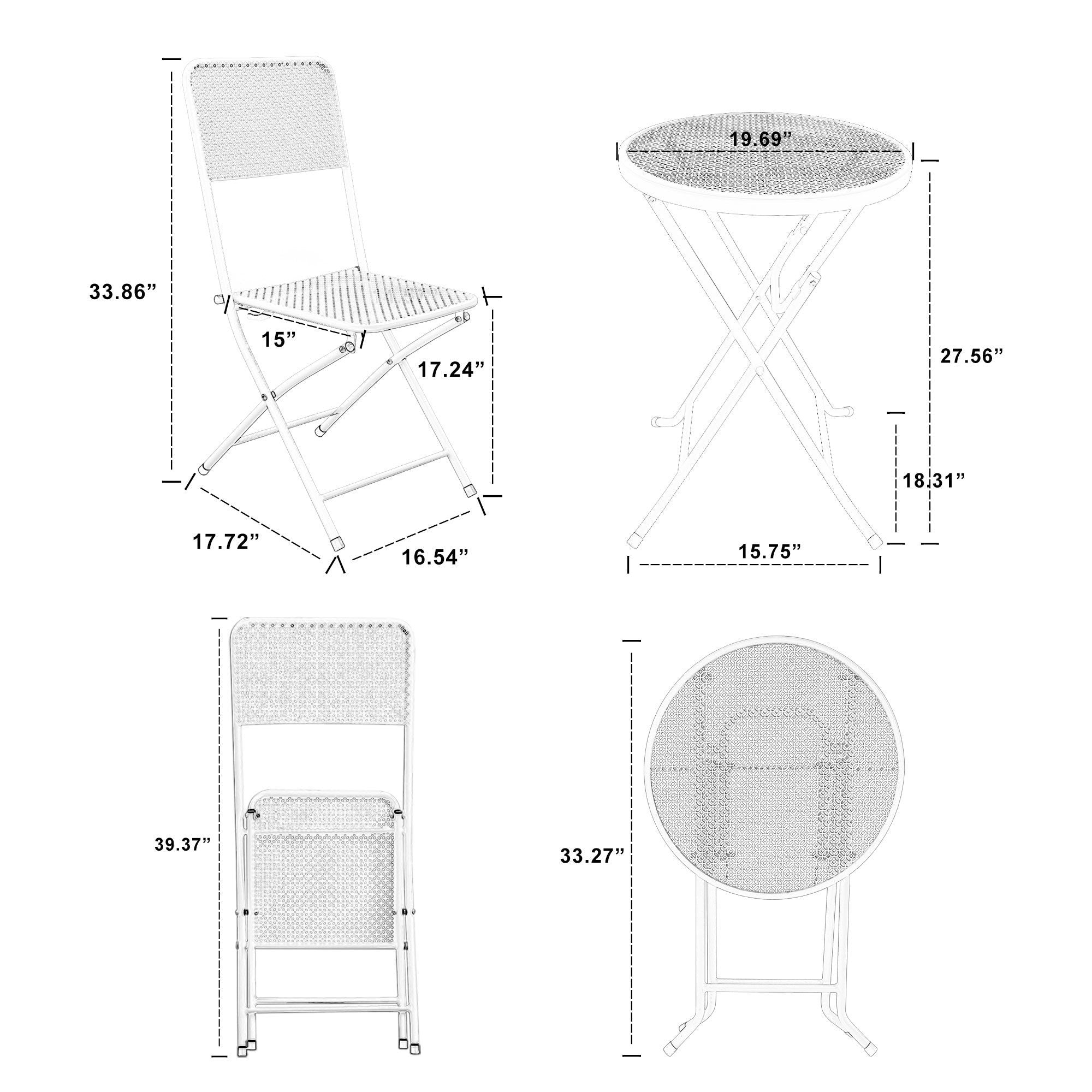 Premium Steel Patio Bistro Set, Folding Outdoor Patio Furniture Sets, 3 Piece Patio Set of Foldable Patio Table and Chairs - Atlantic Fine Furniture Inc