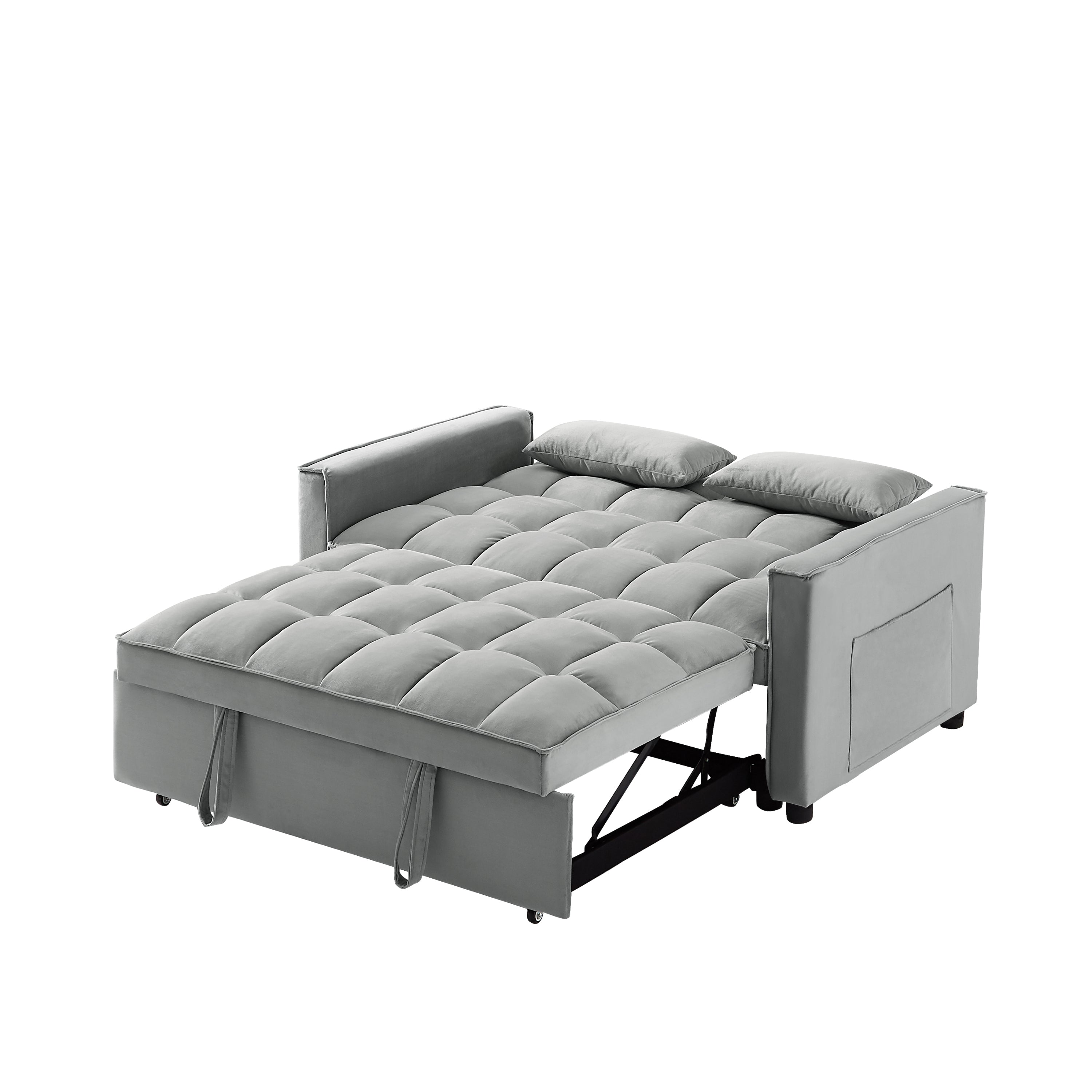 Modern Velvet Convertible Loveseat Sleeper Sofa Couch with Adjustable Backrest, 2 Seater Sofa With Pull-Out Bed with 2 Lumbar Pillows For Small Living Room & Apartment - Atlantic Fine Furniture Inc