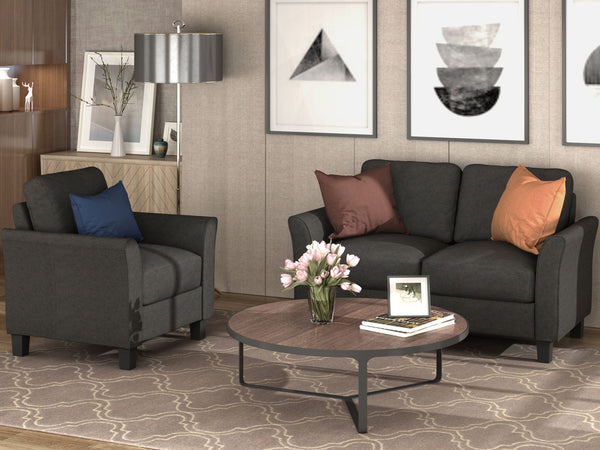 Living Room Furniture Armrest Single Chair And Loveseat Sofa (Black)