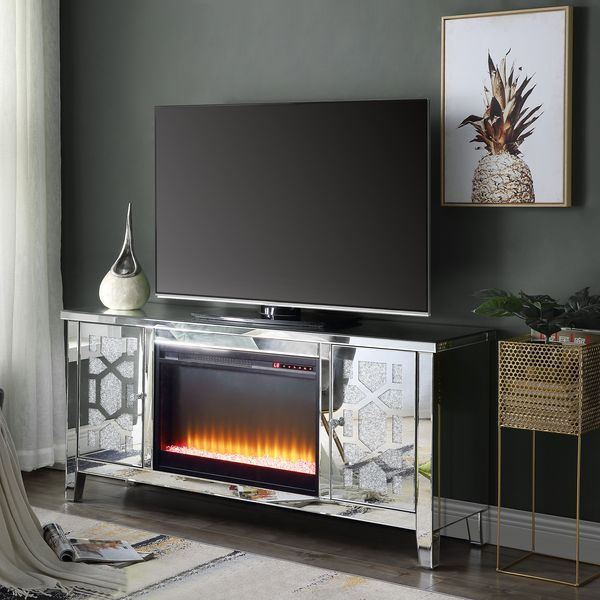 Noralie - TV Stand - Mirrored & Faux Diamonds - Wood - 28"