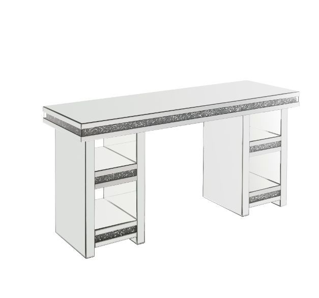 Noralie - Writing Desk - Clear Glass, Mirrored & Faux Diamonds