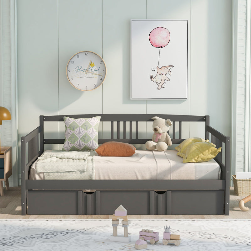 Daybed Wood Bed With Size Trundle - Gray