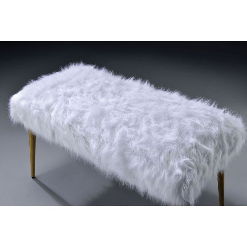 Bagley II - Bench - White Faux Fur & Gold - 20"