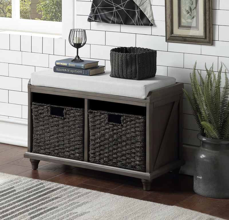 Homes Collection Wood Storage Bench With Woven Baskets