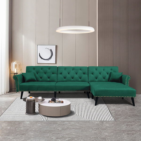 Convertible Sofa bed sleeper GREEN velvet (same as W223S00707。Size difference, See Details in page.) - Atlantic Fine Furniture Inc