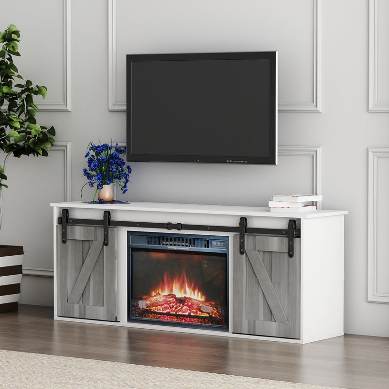 The television cabinet with an electronic fireplace，with Farmhouse Sliding Barn Door ,for TV up to +65 Inch Flat Screen Media Console Table Storage Cabinet Wood Entertainment Center Sturdy
