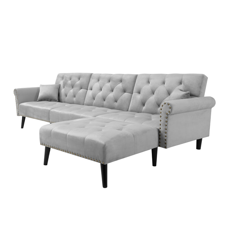 Convertible Sofa bed sleeper light grey velvet - Atlantic Fine Furniture Inc