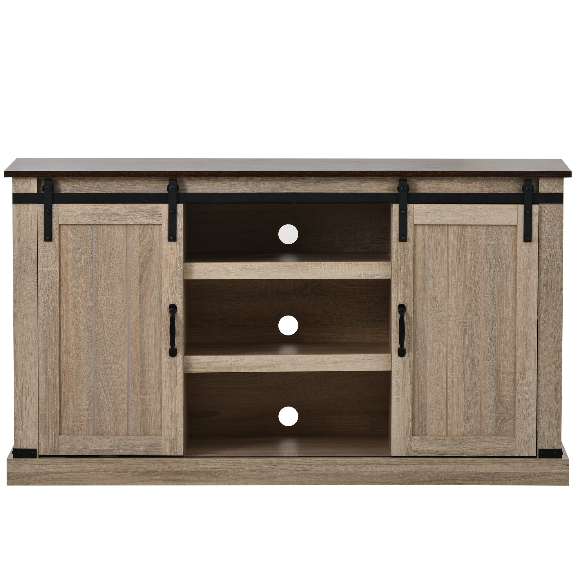 U-Can TV Stand with 2 Adjustable Panels Open Style Cabinet, Sideboard for Living room, Walnut - Atlantic Fine Furniture Inc