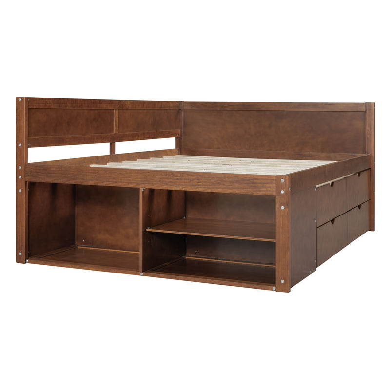 Full Size Daybed With Drawers And Shelves, Walnut