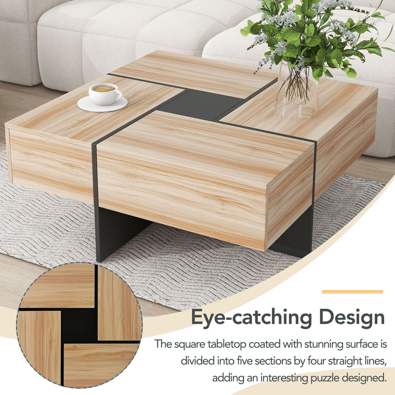 On-Trend Unique Design Coffee Table With 4 Hidden Storage Compartments, Square Cocktail Table With Extendable Sliding TableTop , Uv High-Gloss Design Center Table For Living Room, 31.5"X 31.5"