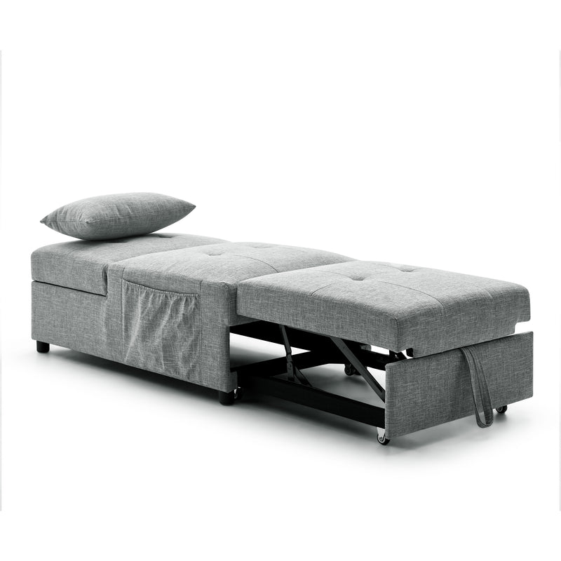Folding Ottoman Sleeper Sofa Bed, 4 in 1 Function, Work as Ottoman, Chair ,Sofa Bed and Chaise Lounge for Small Space Living, Grey  (44” x 26” x 33”H)