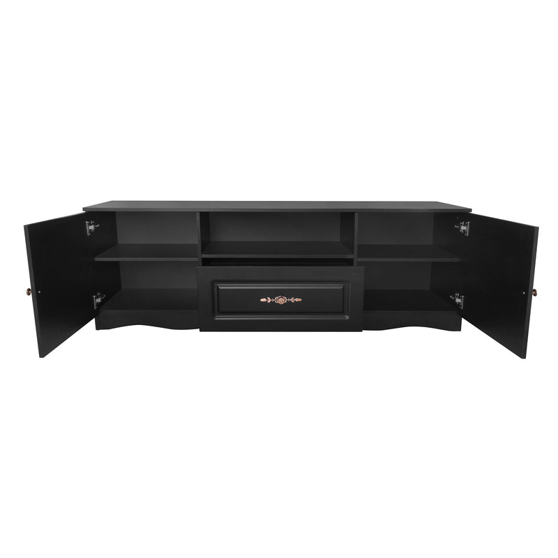U-Can Modern TV Stand For 60+" TV, With 1 Shelf, 1 Drawer And 2 Cabinets, TV Console Cabinet Furniture For Living Room - Black