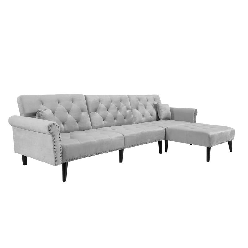 Convertible Sofa bed sleeper light grey velvet - Atlantic Fine Furniture Inc