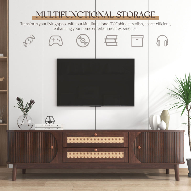 Rattan TV Stand, Modern Farmhouse Media Console, Entertainment Center With Solid Wood Legs, TV Cabinet For Living Room, Home Theatre