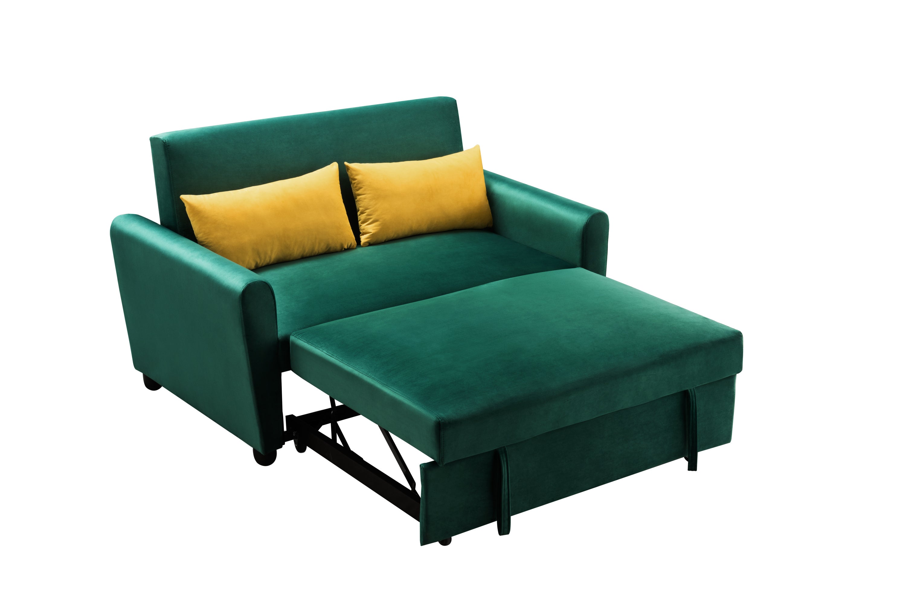 [VIDEO provided]55" Modern Velvet Sofa with Pull-Out Sleeper Bed with 2 Pillows Adjustable Backrest for Small Spaces Green - Atlantic Fine Furniture Inc