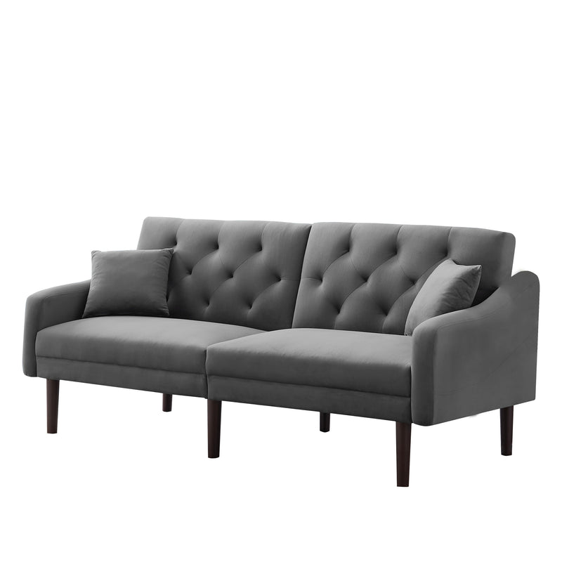 FUTON SOFA SLEEPER GREY VELVET WITH 2 PILLOWS（same as W223S01368。Size difference, See Details in page.）