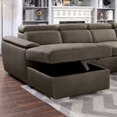 Living Room Sectional Light Brown Sectional Sofa Chaise w Storage Couch Ottoman Nabuck Fabric Pull out sleeper - Atlantic Fine Furniture Inc