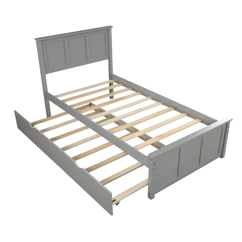 Platform Bed With Twin Size Trundle, Twin Size Frame, Gray