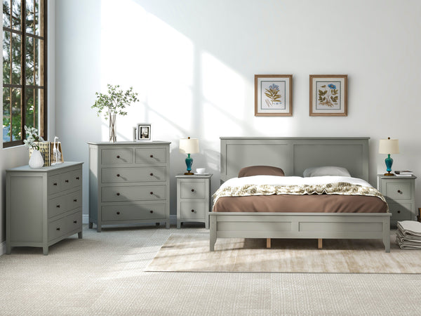 Gray Solid Wood 5 Pieces Queen Bedroom Sets(bed+nightstand*2+chest+dresser）NEW - Atlantic Fine Furniture Inc