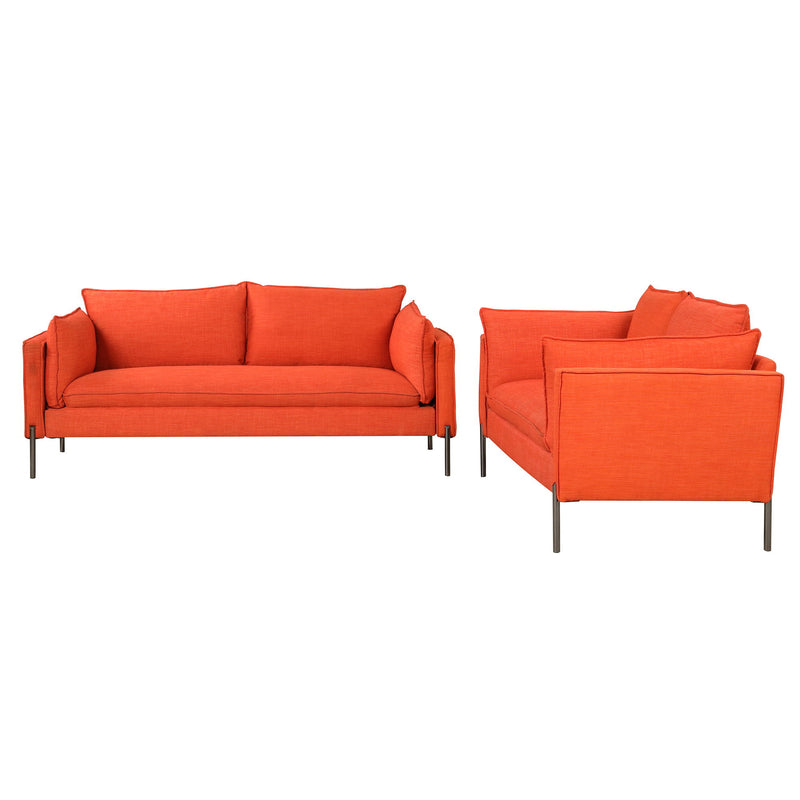 2 Piece Sofa Sets Modern Linen Fabric Upholstered Loveseat And 3 Seat Couch Set Furniture For Different Spaces, Living Room, Apartment (2/3 Seat) - Orange