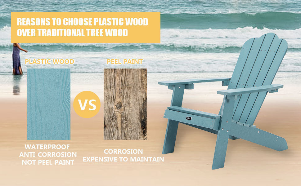 TALE Adirondack Chair Backyard Furniture Painted Seating with Cup Holder All-Weather and Fade-Resistant Plastic Wood for Lawn Outdoor Patio Deck Garden Porch Lawn Furniture Chairs Blue - Atlantic Fine Furniture Inc
