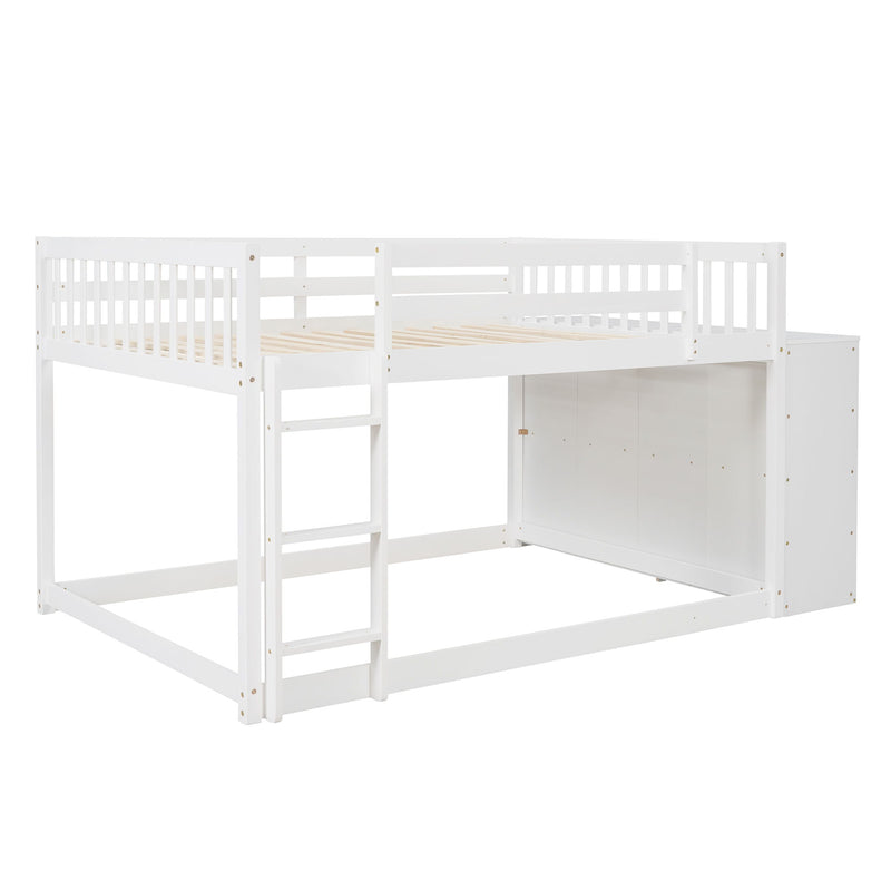 Full Over Full Bunk Bed With 4 Drawers And 3 Shelves - White