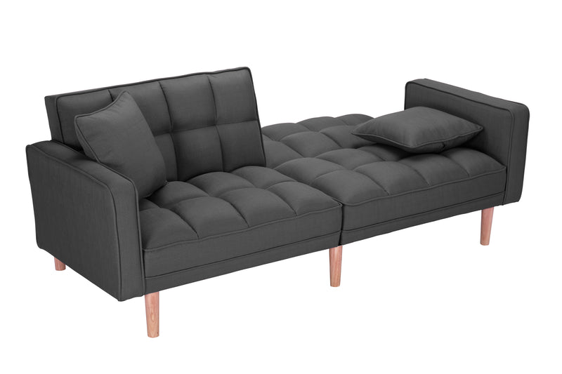 FUTON SLEEPER SOFA WITH 2 PILLOWS DARK GREY FABRIC（W223S01338 、W223S00417。Size difference, See Details in page.）