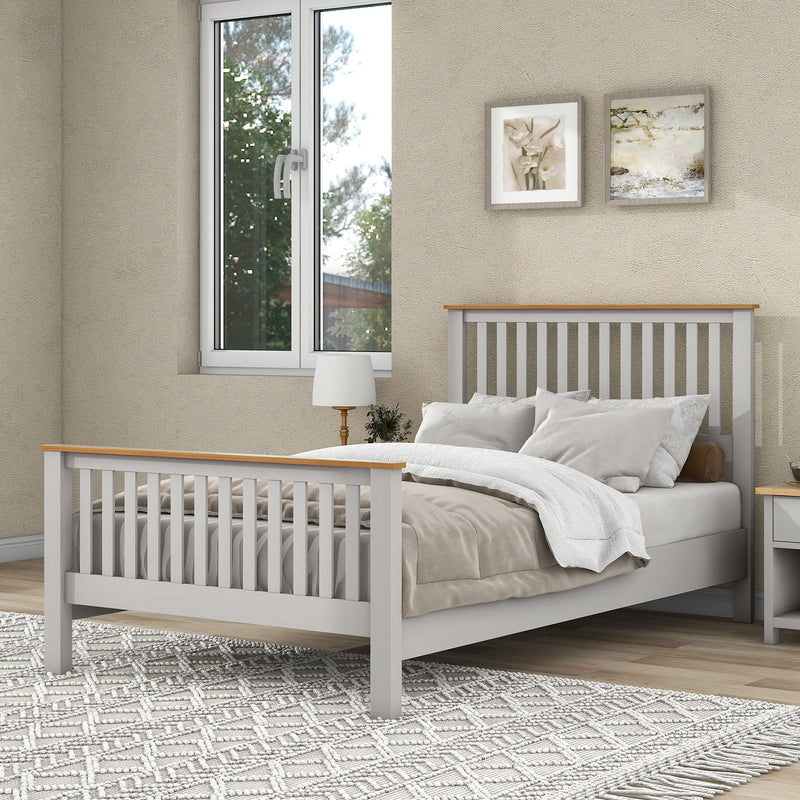 Country Gray Solid Platform Bed With Oak Top, Full
