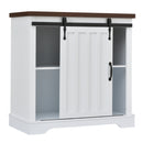 Bathroom Storage Cabinet, Freestanding Accent Cabinet, Sliding Barn Door, Thick Top, Adjustable Shelf, White and Brown - Atlantic Fine Furniture Inc