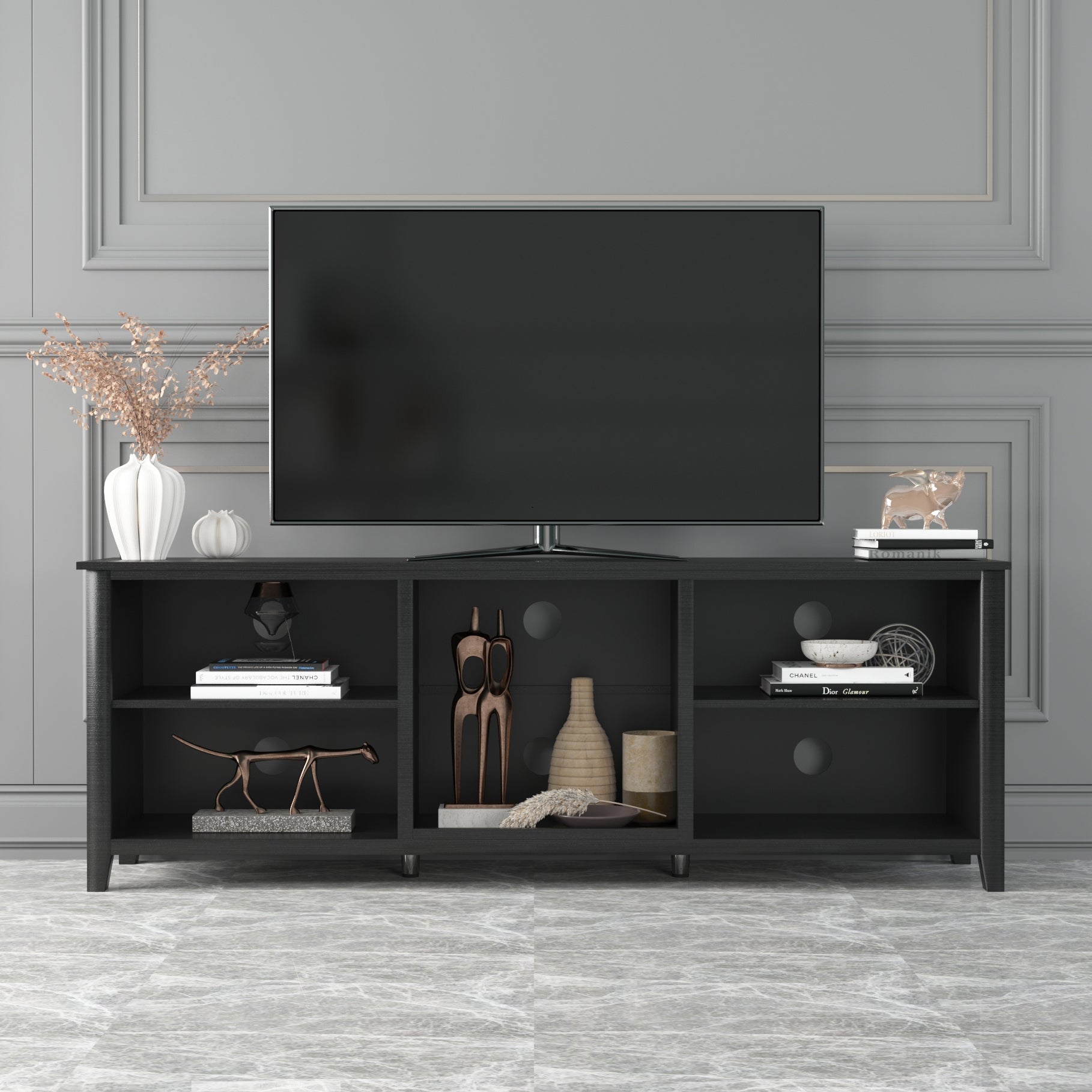TV Stand Storage Media Console Entertainment Center,Tradition Black,wihout drawer - Atlantic Fine Furniture Inc