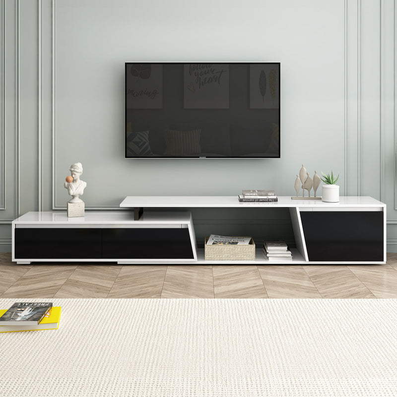 U - Can Modern, Minimalist Rectangle Extendable TV Stand, TV Cabinet With 2 Drawers And 1 Cabinet For Living Room, Up To 100''