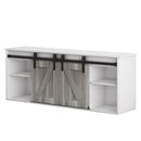 The television cabinet with an electronic fireplace，with Farmhouse Sliding Barn Door ,for TV up to +65 Inch Flat Screen Media Console Table Storage Cabinet Wood Entertainment Center Sturdy - Atlantic Fine Furniture Inc