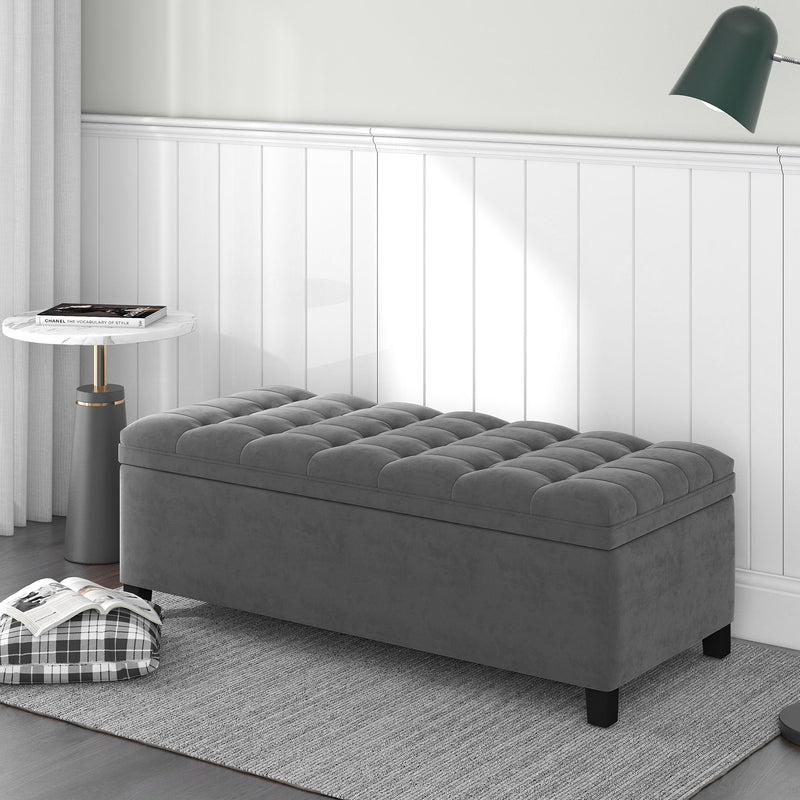 Upholstered Flip Top Storage Bench With Button