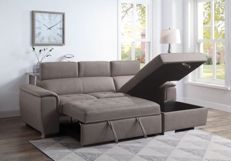 ACME Haruko Storage Sleeper Sectional Sofa, Light Brown PU 55535 - Atlantic Fine Furniture Inc