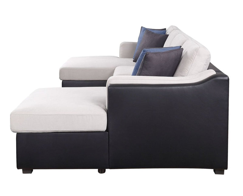 ACME Merill Sectional Sofa w/Sleeper , Beige Fabric & Black PU 56015 - Atlantic Fine Furniture Inc