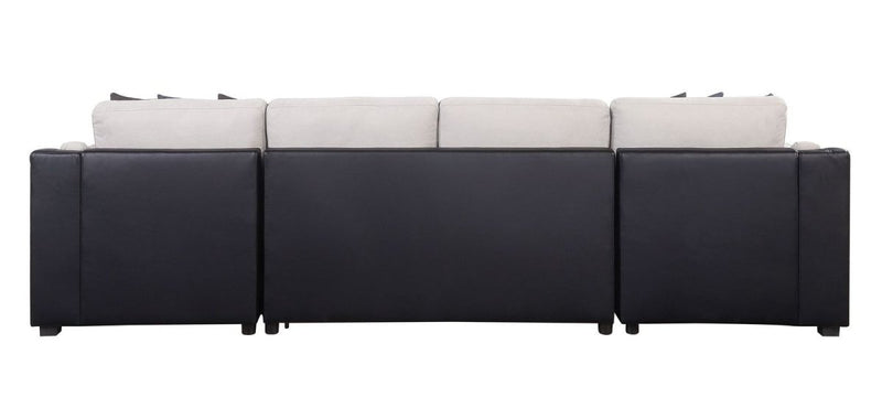 ACME Merill Sectional Sofa w/Sleeper , Beige Fabric & Black PU 56015 - Atlantic Fine Furniture Inc