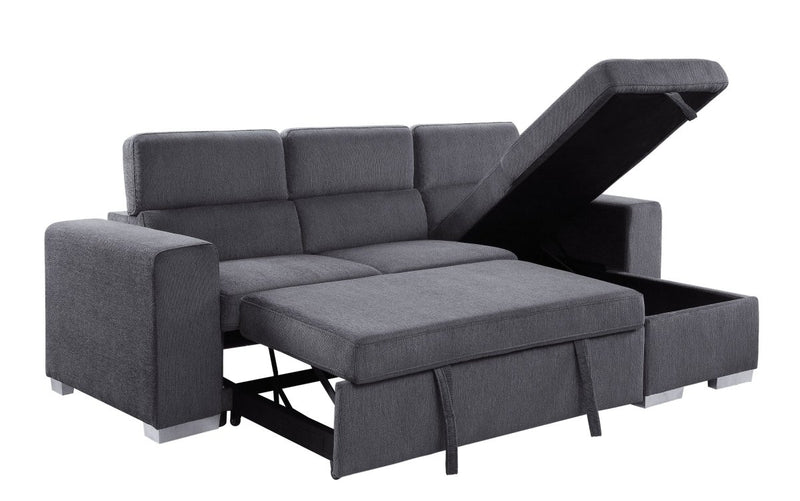 ACME Natalie Reversible Storage Sleeper Sectional Sofa, Gray Chenille 55530 - Atlantic Fine Furniture Inc