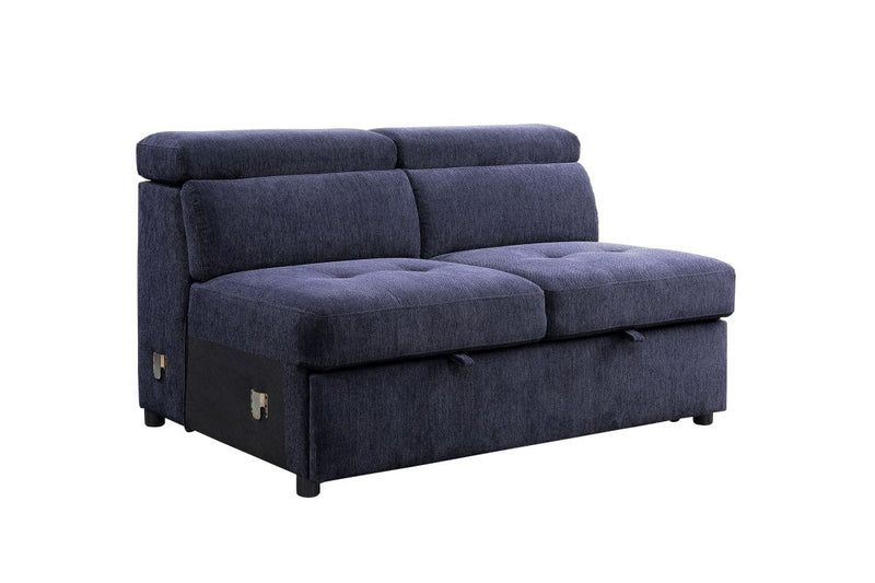 ACME Nekoda Storage Sleeper Sectional Sofa and Ottoman, Navy Blue Fabric 55520 - Atlantic Fine Furniture Inc