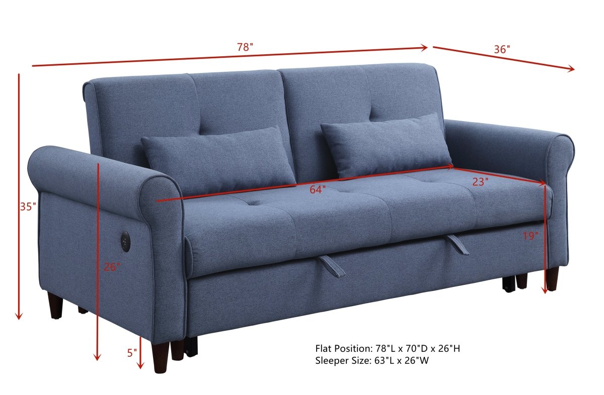 ACME Nichelle Sleeper Sofa, Blue Fabric 55565 - Atlantic Fine Furniture Inc