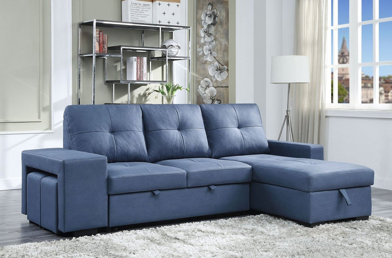 ACME Strophios Reversible Sleeper Sofa, Blue Fabric 54650 - Atlantic Fine Furniture Inc