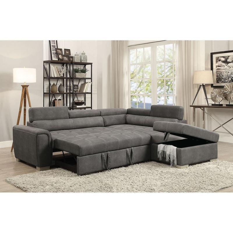 ACME Thelma Sectional Sofa w/Sleeper & Ottoman in Gray Polished Microfiber 50275 - Atlantic Fine Furniture Inc