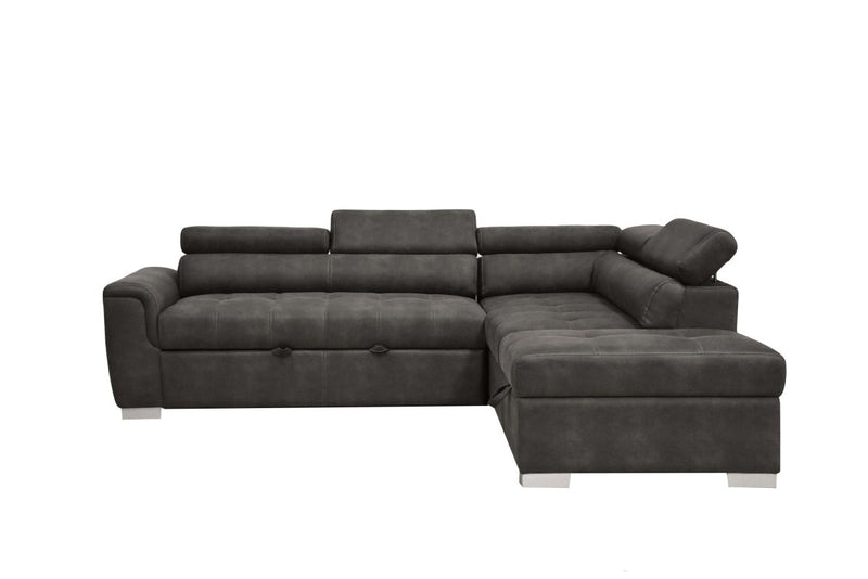 ACME Thelma Sectional Sofa w/Sleeper & Ottoman in Gray Polished Microfiber 50275 - Atlantic Fine Furniture Inc