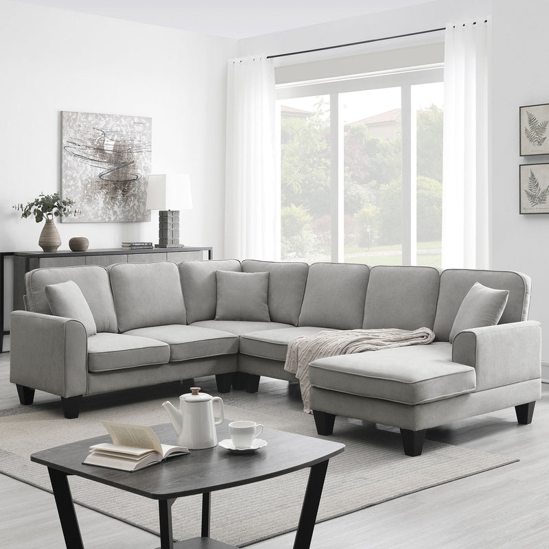108*85.5" Modern U Shape Sectional Sofa, 7 Seat Fabric Sectional Sofa Set With 3 Pillows Included For Living Room, Apartment, Office, 3 Colors